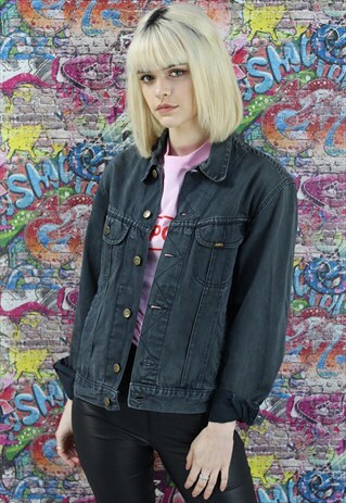 VINTAGE LEE 80S BLACK DENIM JACKET. UNISEX.