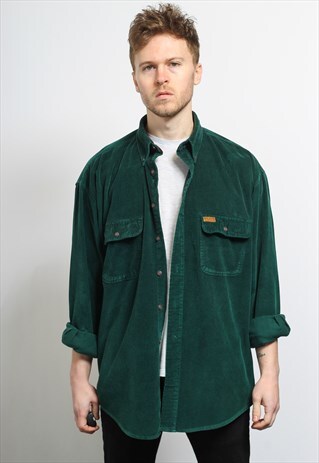 VINTAGE RALPH LAUREN CHAPS CORDUROY CORD SHIRT GREEN