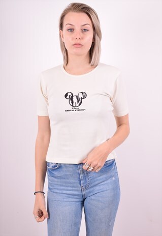 DISNEY WOMENS VINTAGE T-SHIRT TOP SMALL BEIGE 90'S