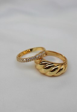 18k Gold Plated Sparkle Baguette Ring Set