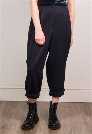 VINTAGE 90'S BLACK HIGH WAIST TAPERED TROUSERS