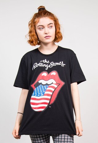 VINTAGE 90'S BLACK ROLLING STONES BAND TEE T-SHIRT