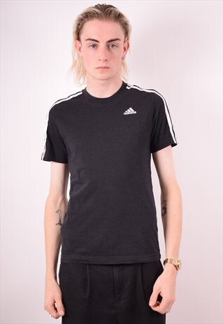 ADIDAS MENS VINTAGE T-SHIRT TOP XS BLACK 90S
