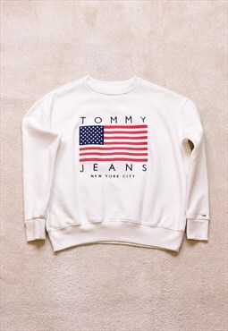 Women's Tommy Jeans White Flag Embroidered Sweater