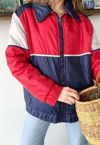 VINTAGE 70S SKI COSTUME PUFFER SPORTS JACKET WHITE BLUE
