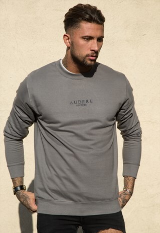 STEEL GREY EMBROIDERED SWEATER