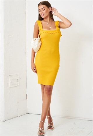 HARIKA YELLOW STRETCH KNIT BODYCON DRESS