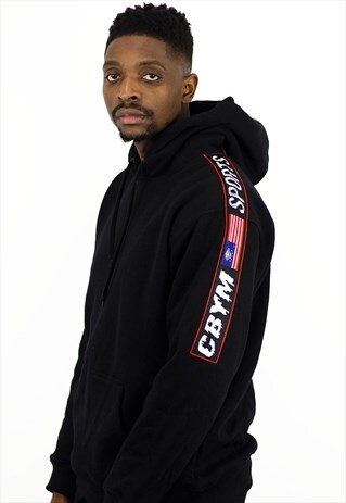BLACK HOODIE WITH CBYM TAPPER TO THE SLEEVE