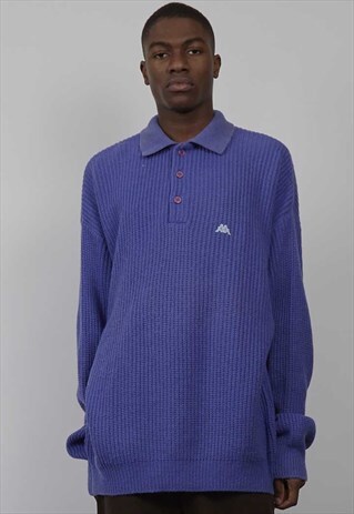 VINTAGE 80'S KAPPA PURPLE KNIT POLO JUMPER