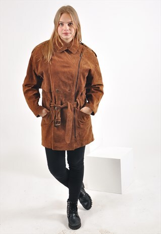 VINTAGE SUEDE LEATHER COAT IN BROWN