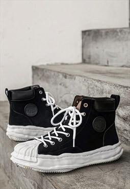 Distressed Platform sneakers melted high tops in black