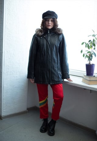 VINTAGE 90'S LEATHER HOODED PARKA