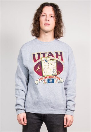 VINTAGE 90'S GREY UTAH STATE USA AMERICA SWEATSHIRT TOP