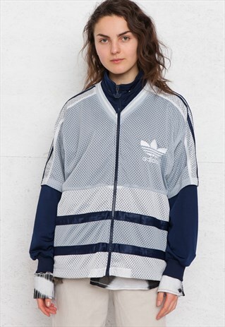 VINTAGE WHITE BLUE ADIDAS ZIP TRACK JACKET
