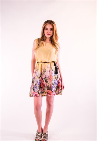FLORAL PRINT SHIFT DRESS (YELLOW)