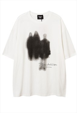 Shadow print t-shirt Y2K people Gothic tee in white