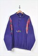 Vintage Puma 90s Fleece 1/4 Button Retro Pattern Purple XL