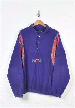 Vintage Puma 90s Fleece 1/4 Button Retro Pattern Purple XL