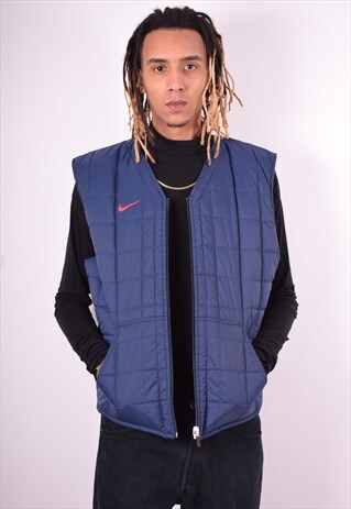 NIKE MENS VINTAGE PADDED GILET XXL BLUE 90'S