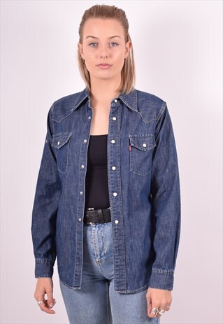 LEVI'S WOMENS VINTAGE DENIM SHIRT SMALL BLUE 90S