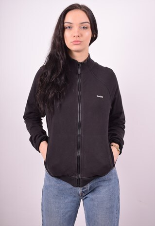 REEBOK WOMENS VINTAGE TRACKSUIT TOP JACKET MEDIUM BLACK 90'S