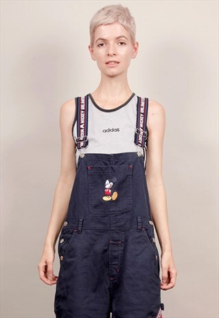 VINTAGE 90'S NAVY BLUE MICKEY MOUSE DUNGAREE SHORTS