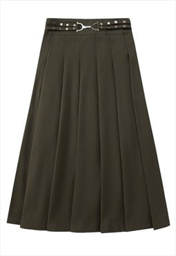 Pleated maxi skirt utility grunge skirt in khaki green