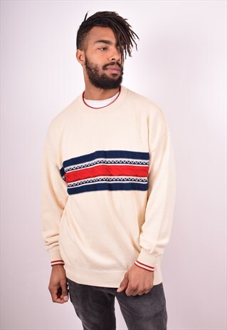 WHITE SAILS MENS VINTAGE JUMPER SWEATER LARGE BEIGE 90S