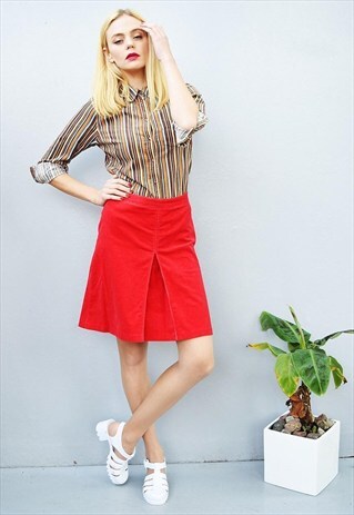 90'S RETRO MINIMALIST RED GEOMETRIC CORDUROY MINI SKIRT