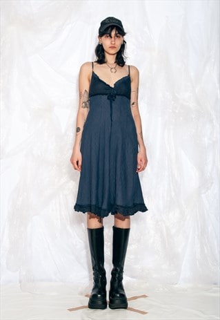 VINTAGE Y2K FRILLY DRESS IN BLUE LINEN