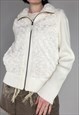 VINTAGE Y2K KNIT CARDIGAN ZIP UP FURRY JUMPER JACKET RIBBED 