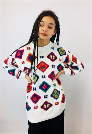VINTAGE CHUNKY COLOURFUL COTTON KNIT JUMPER