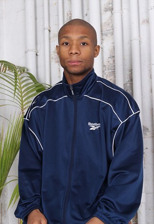 VINTAGE REEBOK LOGO TRACK JACKET NAVY BLUE