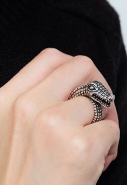 Crocodile Animal Design Statement Solid Ring 925 Silver