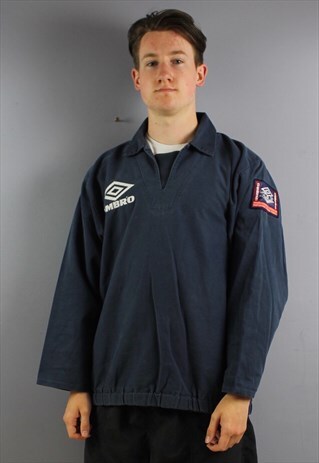 VINTAGE UMBRO PRO TRAINING DRILL TOP IN NAVY WITH EMBROIDERE