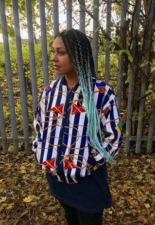 VINTAGE 90'S SCARF CRAZY ZIP PRINT SHELL BOMBER JACKET