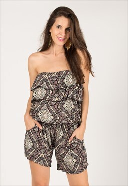 Aztec monochrome stripe print all over Playsuits