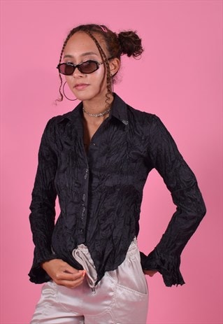 BLACK VERSACE JEANS COUTURE Y2K TIE-UP SHIRT