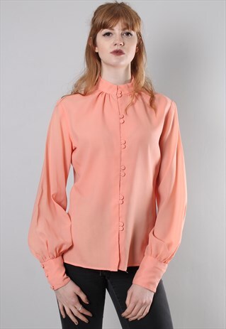 VINTAGE 60S PEACH PUFF SLEEVE BLOUSE