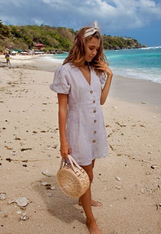 LINEN SHIFT DRESS WITH BUTTONS