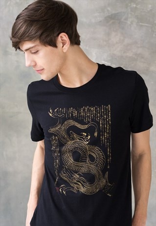 JAPANESE DRAGON T SHIRT WITH JAPAN KANJI CALLIGRAPHY