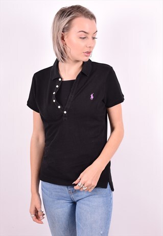 RALPH LAUREN WOMENS VINTAGE POLO SHIRT LARGE BLACK 90'S