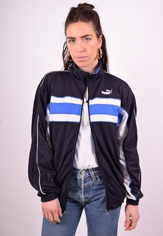 PUMA WOMENS VINTAGE TRACKSUIT TOP JACKET XL BLUE 90'S