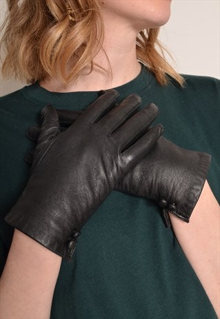 VINTAGE 90S LEATHER PETITE FIT GLOVES IN BLACK