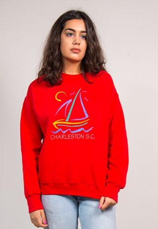 VINTAGE 90'S RED CHARLESTON SOUTH CAROLINA BOAT SWEATSHIRT