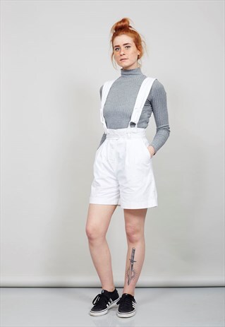 VINTAGE 90'S WHITE COTTON DUNGAREE SHORTS