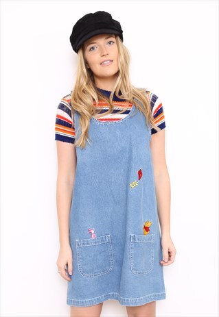VINTAGE 90S WINNIE THE POOH DENIM MINI DRESS