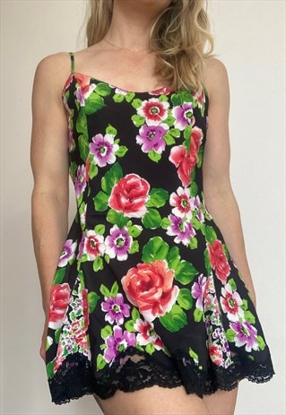 VICTORIAS SECRET SATIN FLORAL SLIP DRESS 90S Y2K REVIVAL