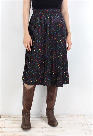 Silky L Women Long Skirt Mid-calf Black multicolour polkadot