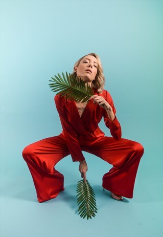 RED SILK JUMPSUIT